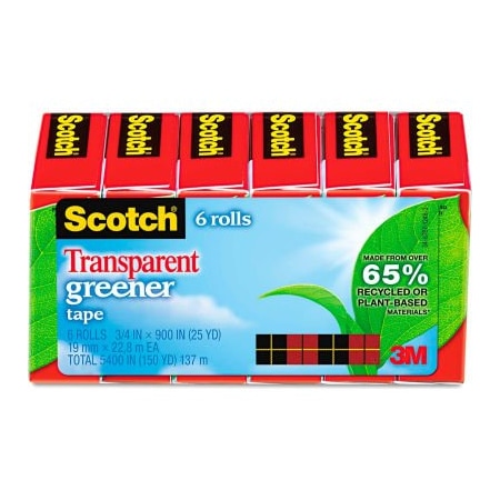 3M Scotch Transparent Greener Tape, 3/4" x 900", 1" Core, 6/Pack 6126P